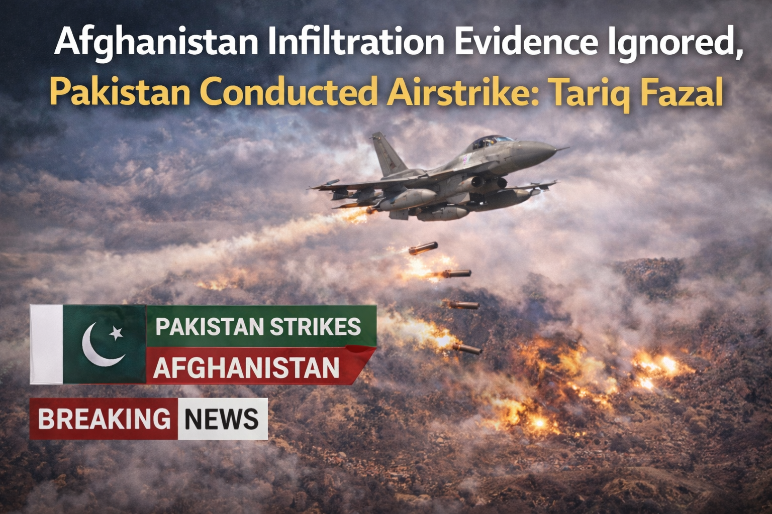 Pakistan conducts airstrike after Afghanistan ignored infiltration evidence, showing fighter jet and targeted locations