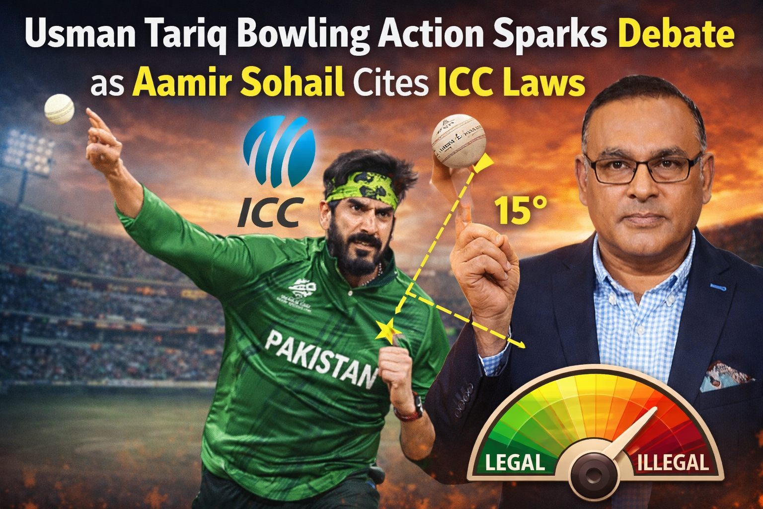 Usman Tariq bowling action debate with Aamir Sohail explaining ICC bowling rules and legality