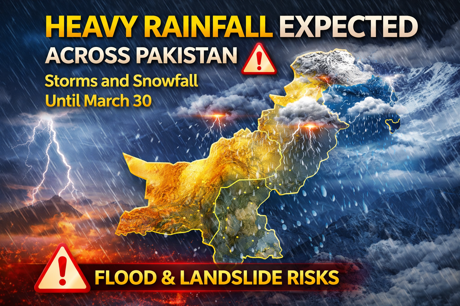Heavy rainfall storm and snowfall forecast in Pakistan with flood and landslide risks