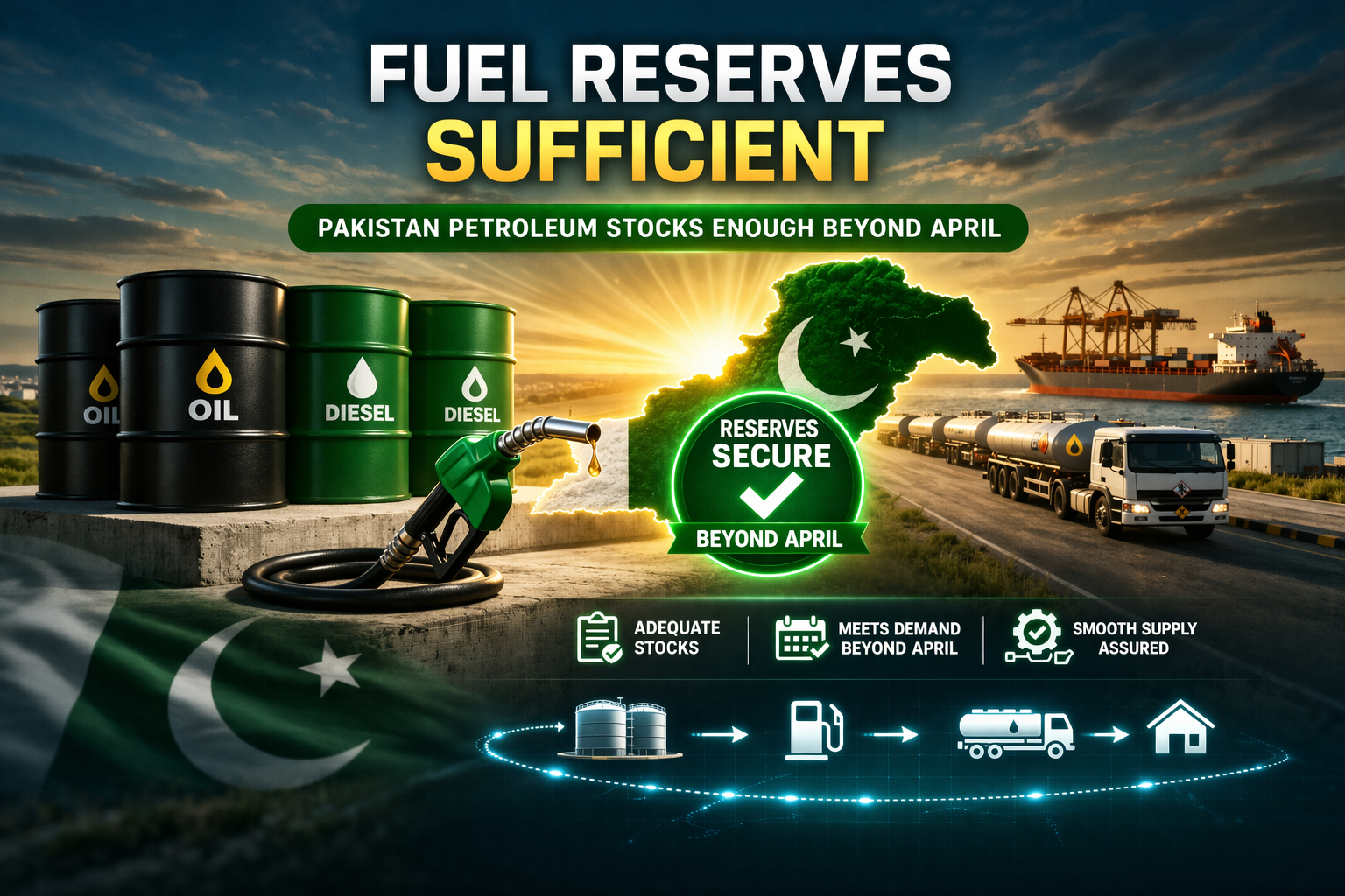 Pakistan petroleum reserves sufficient with fuel barrels and supply stability concept