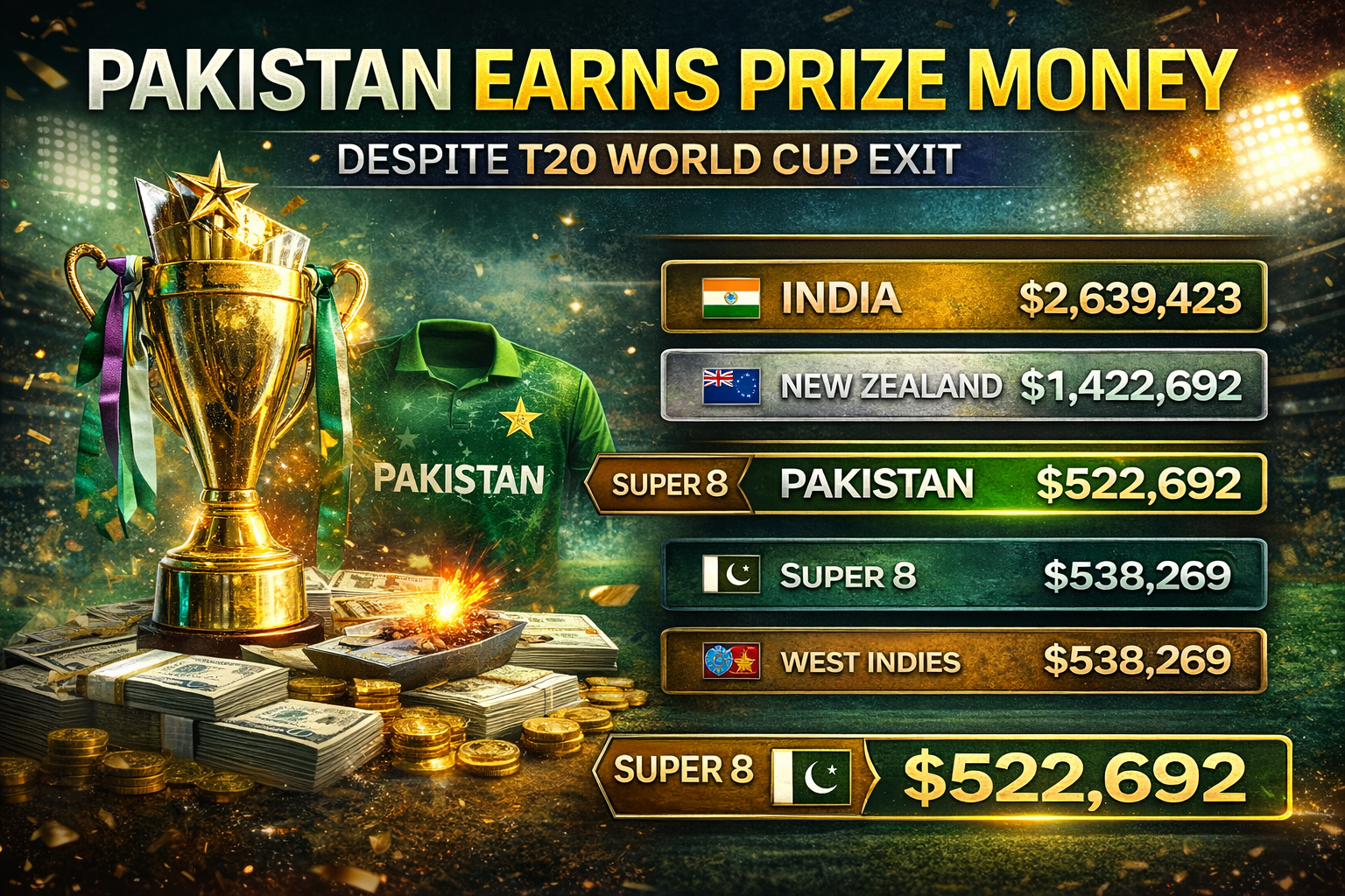 Pakistan team prize money after T20 World Cup 2026 despite early exit
