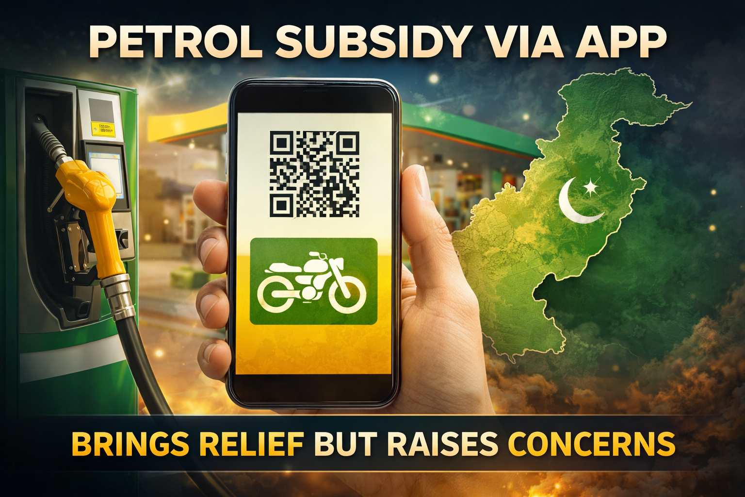 Petrol subsidy app Pakistan showing QR code fuel system for motorcyclists