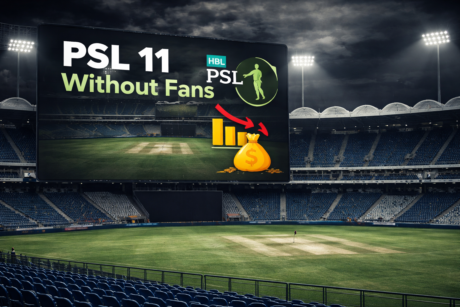 PSL 11 matches without crowd showing empty stadium and financial impact