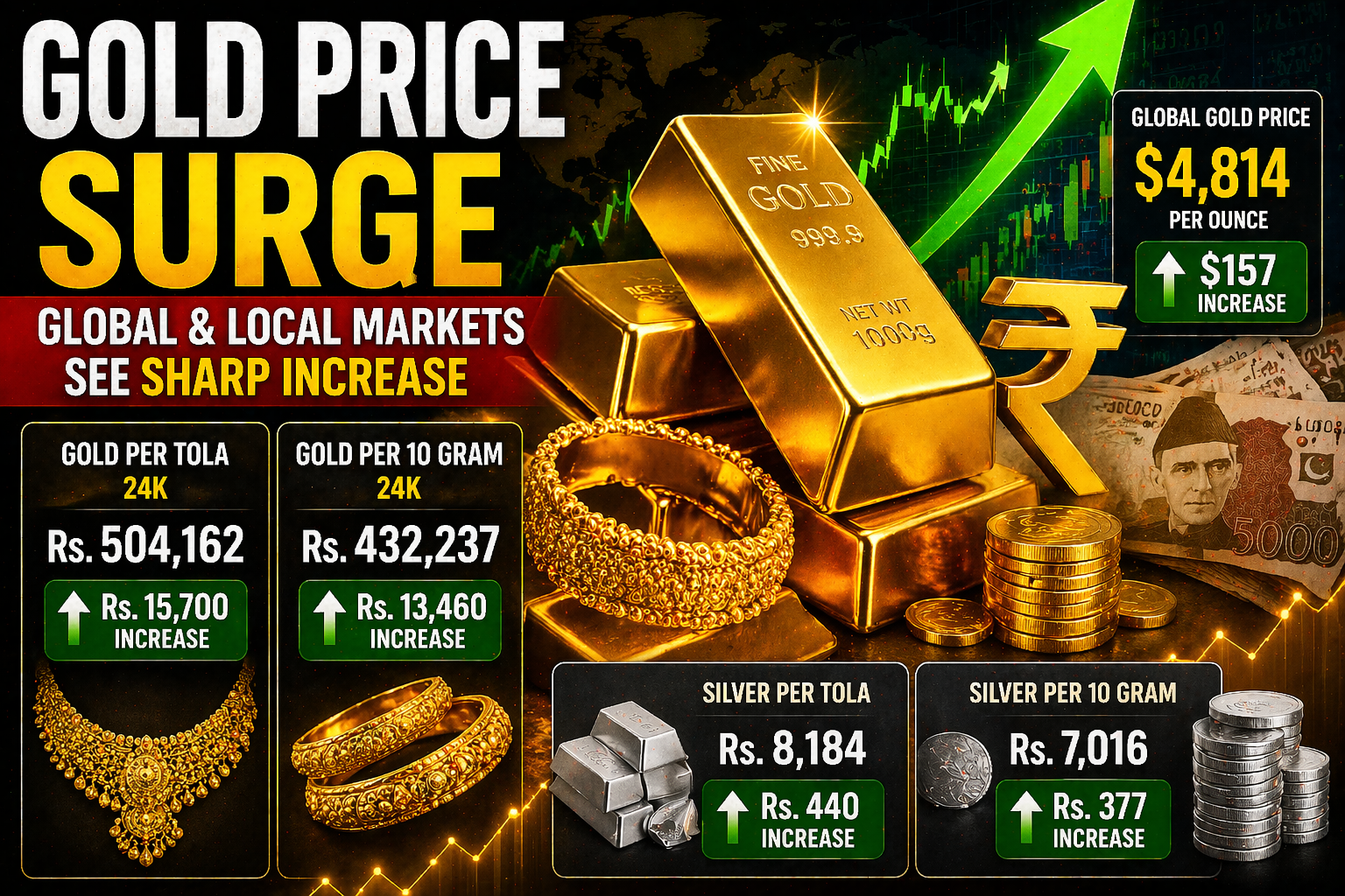 Gold price Pakistan surge global market increase