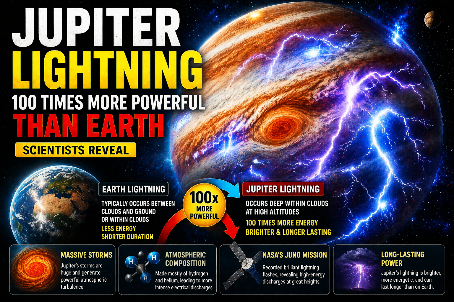 Jupiter lightning more powerful than Earth storms