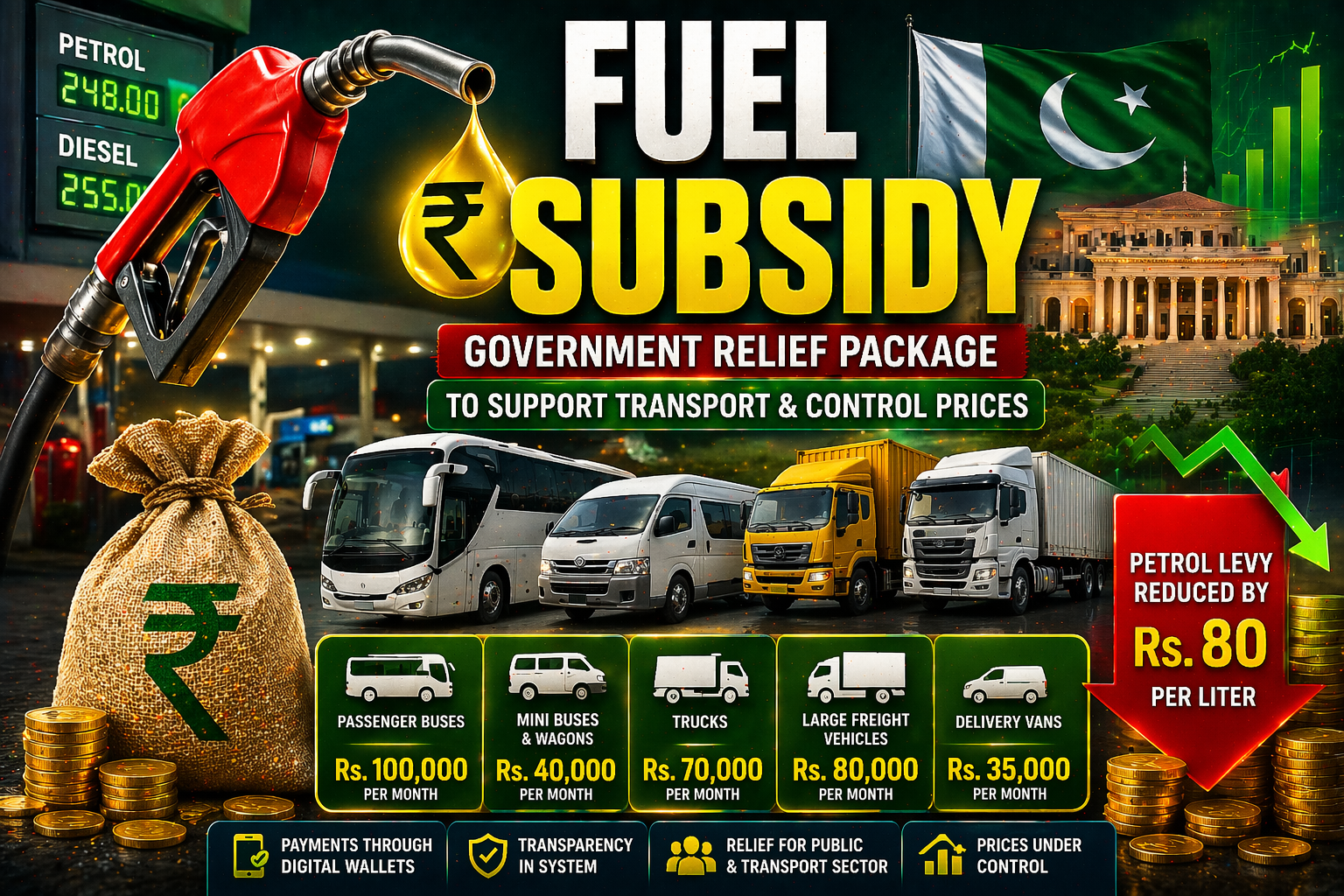 Petrol subsidy Pakistan relief package transport fuel support