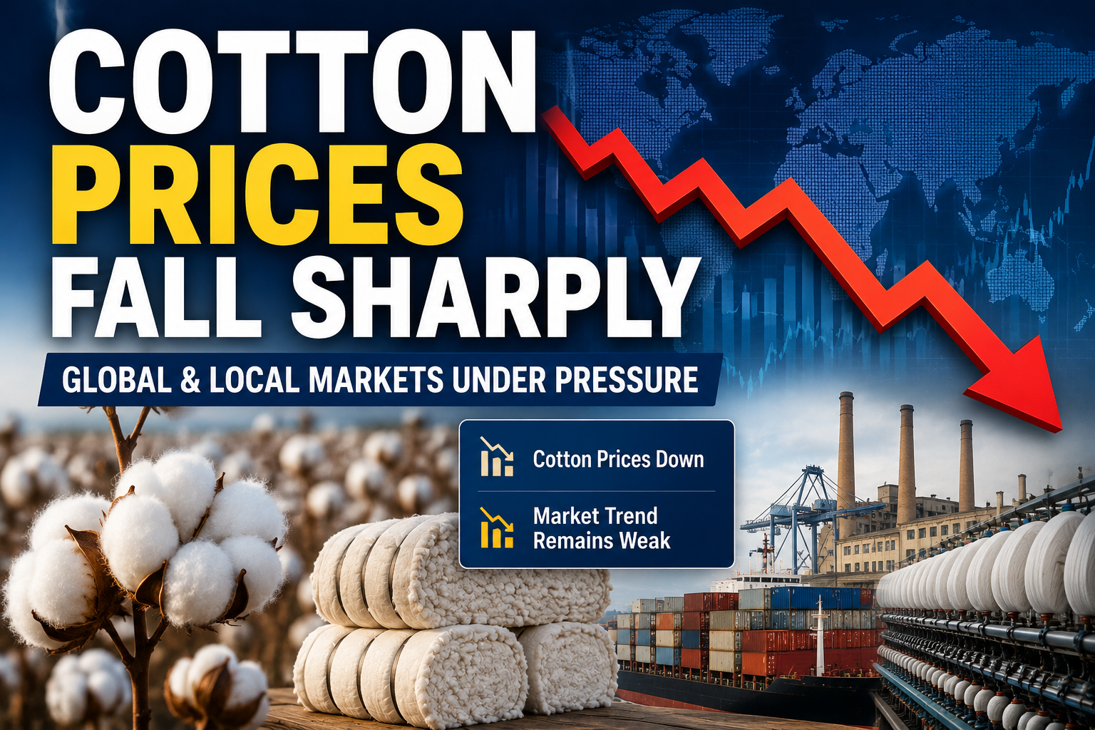 Cotton prices fall sharply in global and local markets amid continued bearish trend