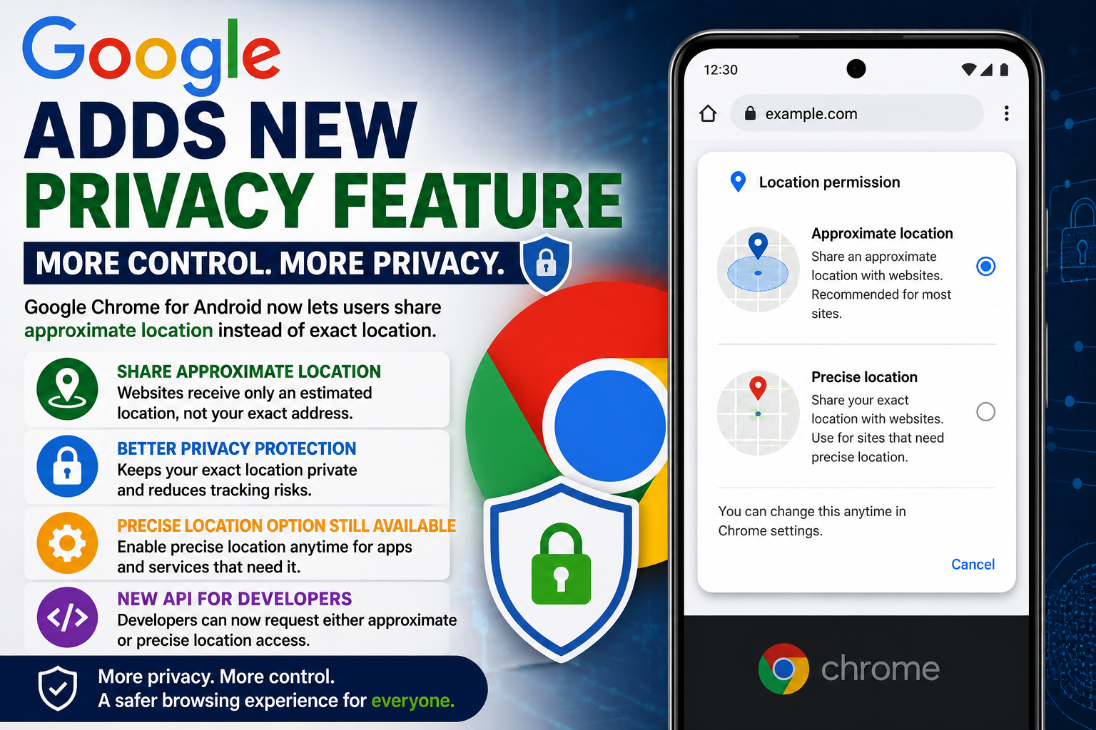 Google Chrome privacy feature for approximate location sharing