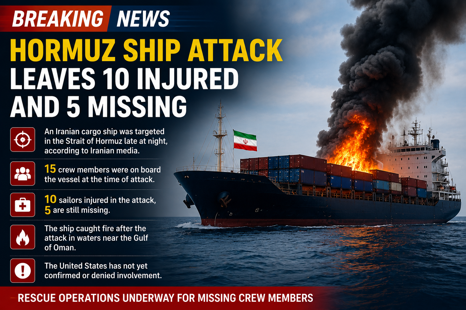 Iranian cargo ship fire after reported attack near Strait of Hormuz