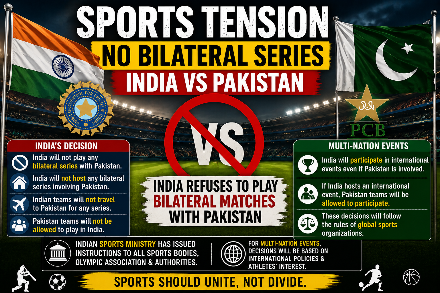 India Pakistan sports series bilateral matches issue