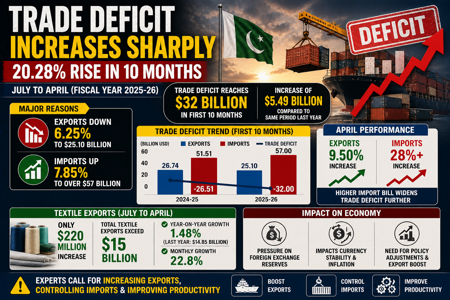 Pakistan trade deficit imports exports data