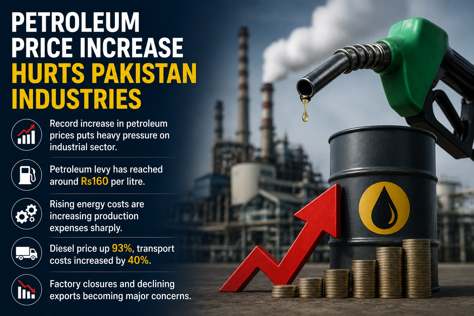Petroleum price increase impact on Pakistan industries and production costs