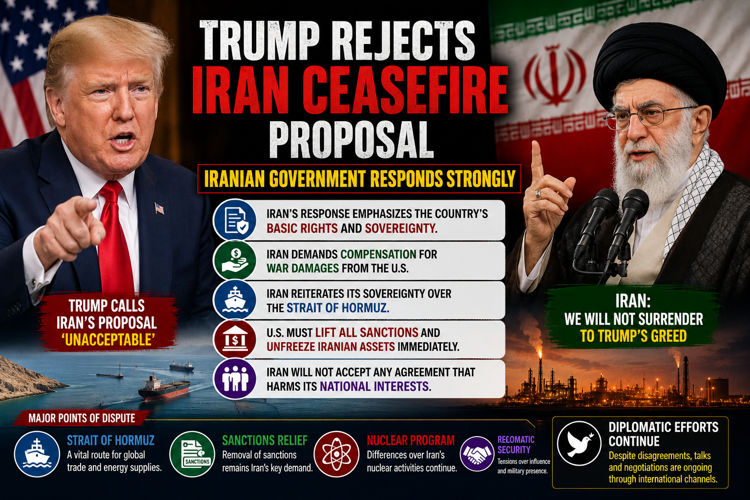 Iran response after Trump rejected ceasefire-related proposals
