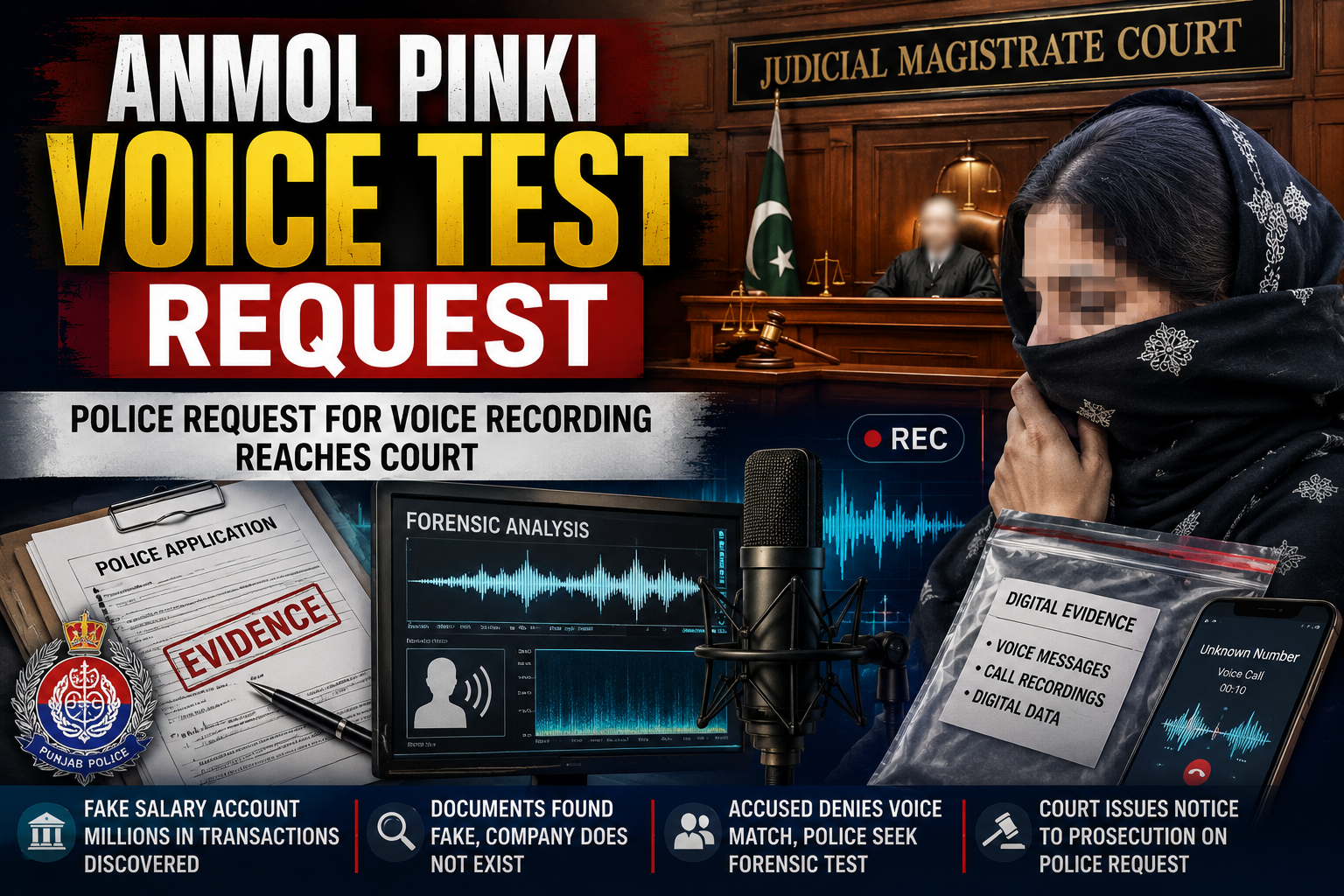 Court hearing related to Anmol Pinki voice recording request and forensic examination of digital evidence.