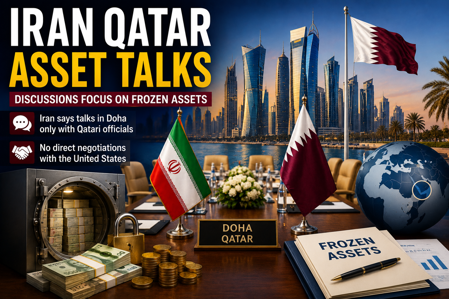 Iran Qatar Frozen Assets Talks continue as Iranian officials meet Qatari authorities in Doha to discuss frozen financial assets.