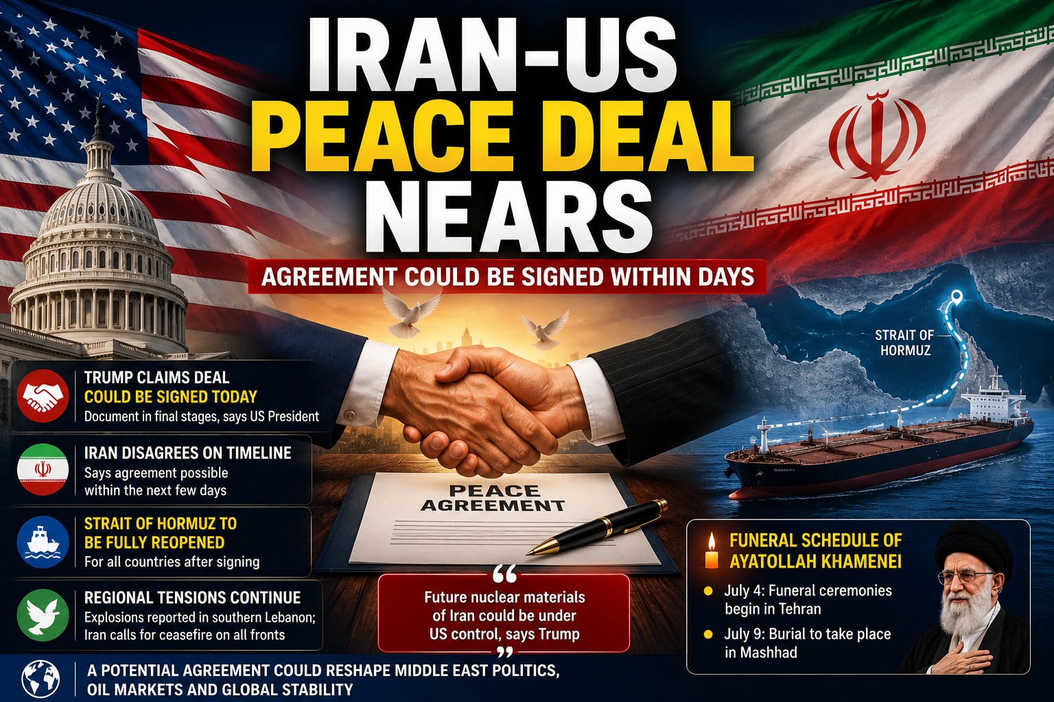 Diplomatic discussions between the United States and Iran as both sides move closer to a possible peace agreement.