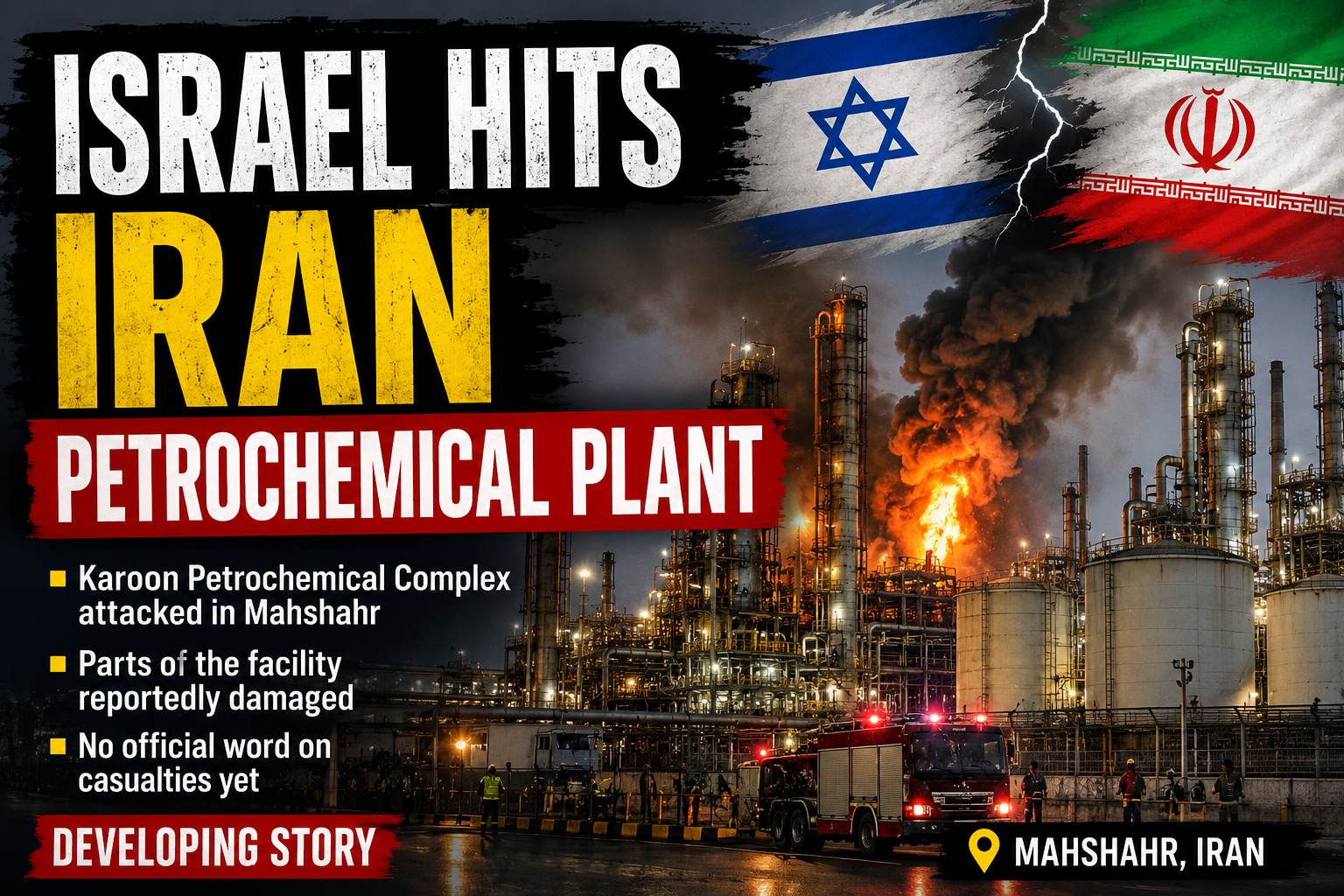 Karoon Petrochemical Plant in Mahshahr after reported Israeli strike in Iran's Khuzestan Province.