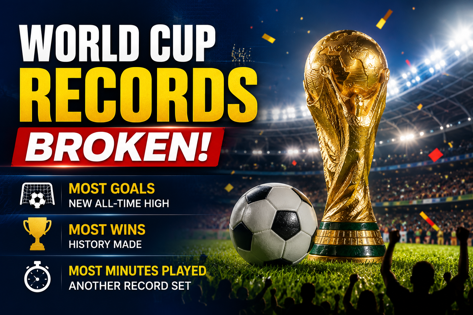 Lionel Messi World Cup Records highlighted through record-breaking achievements for goals, victories, and minutes played in World Cup history.