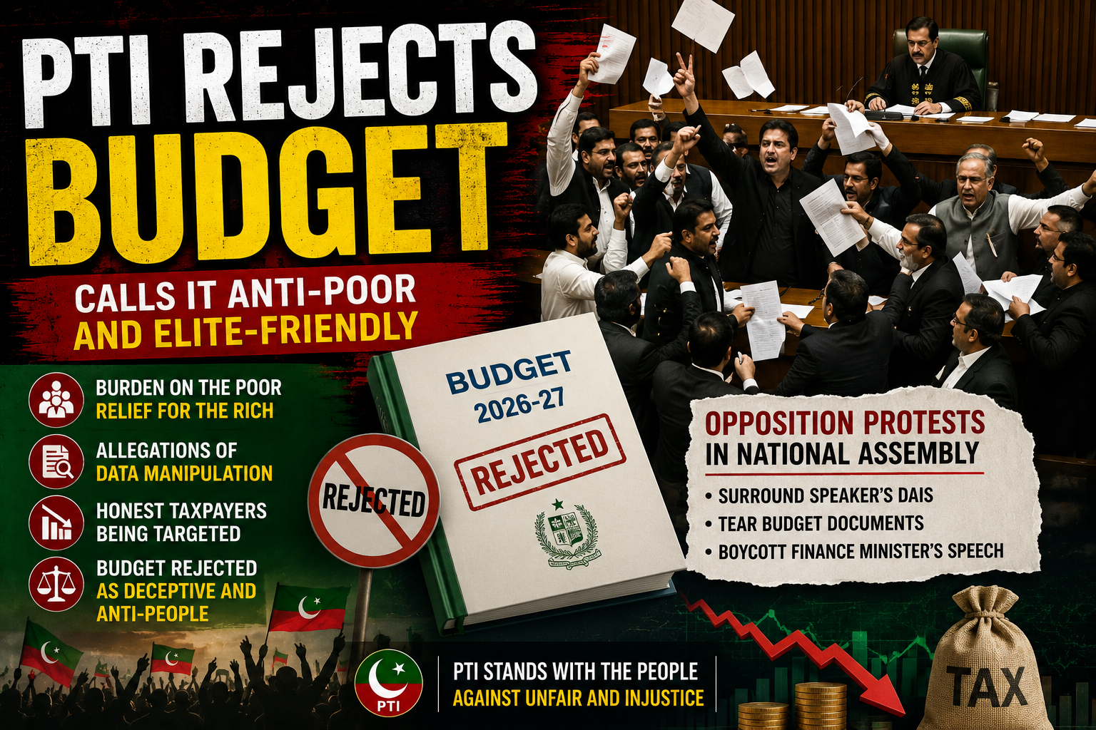 PTI lawmakers protesting during the budget session in the National Assembly.