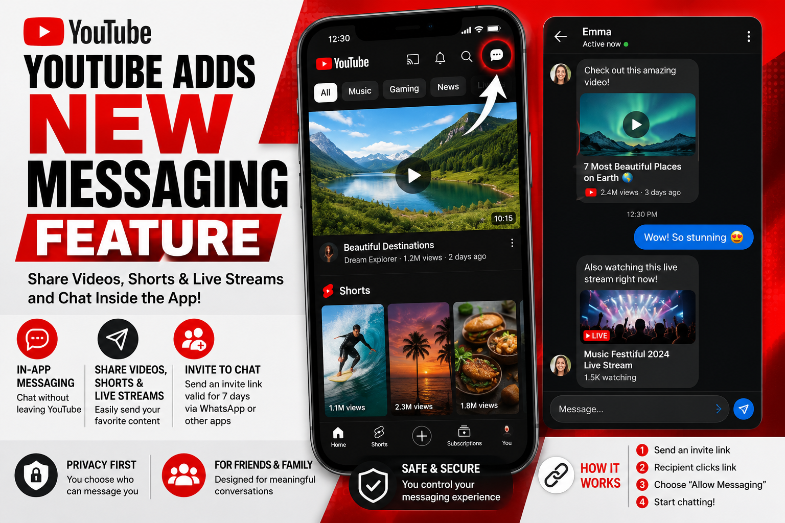 YouTube introduces a new in-app messaging feature for sharing videos and chatting directly with friends.