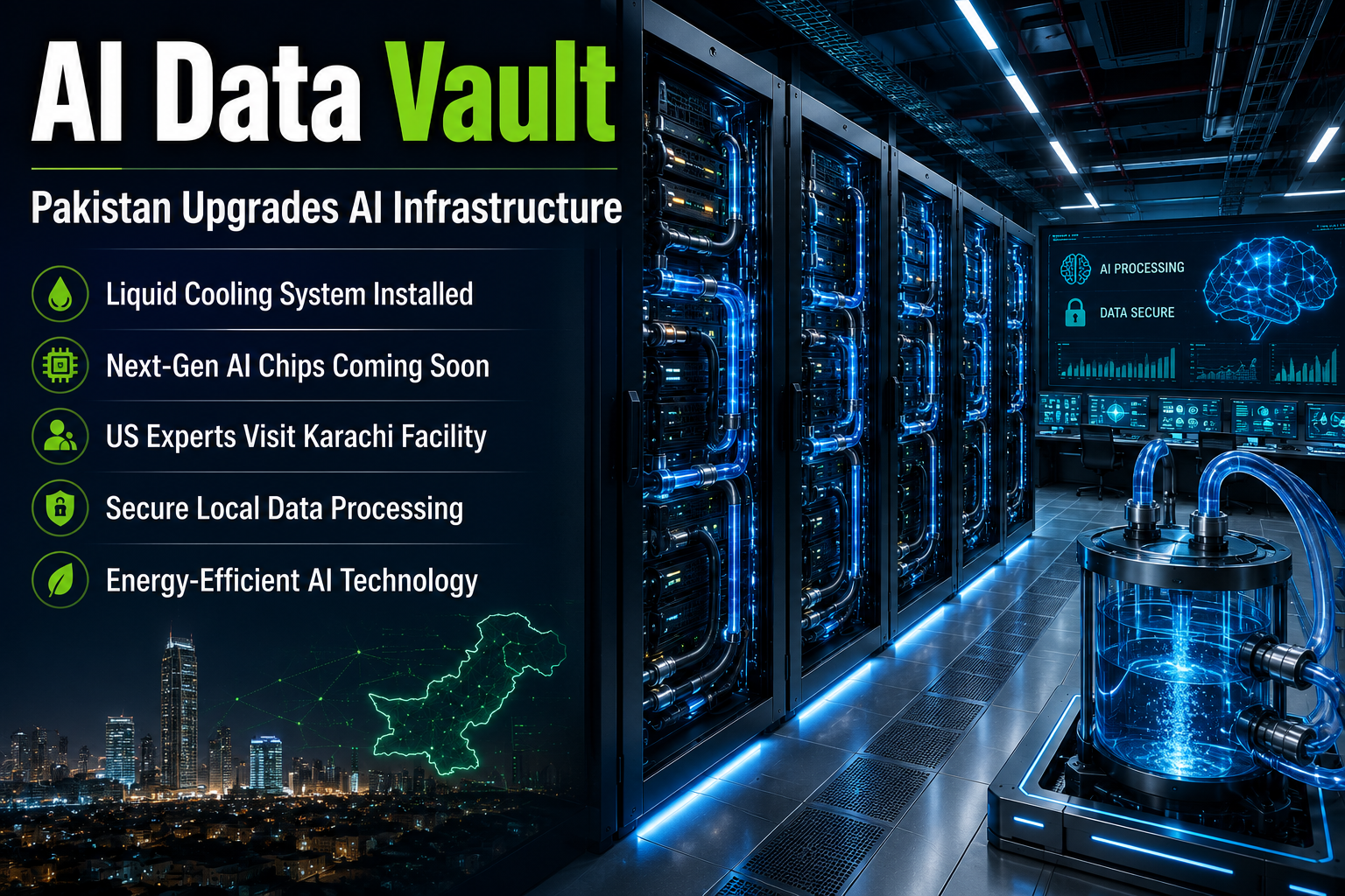 AI Data Vault in Pakistan upgrades its infrastructure with an advanced liquid cooling system to support next-generation AI chips and secure domestic data processing.