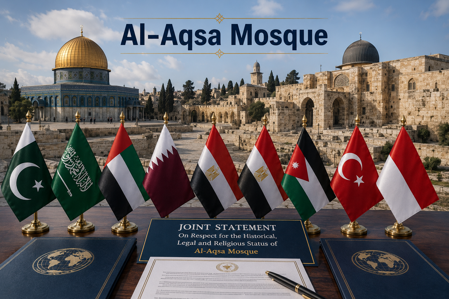 Al-Aqsa Mosque as eight Muslim-majority countries issue a joint statement reaffirming the site's historical, legal, and religious status.