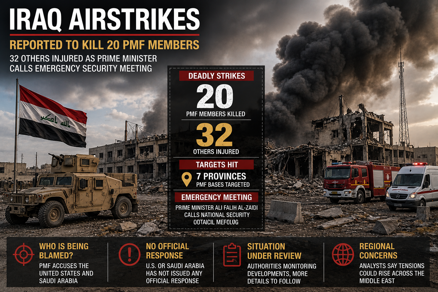 Iraq Airstrikes reported damage at PMF military facilities in Iraq