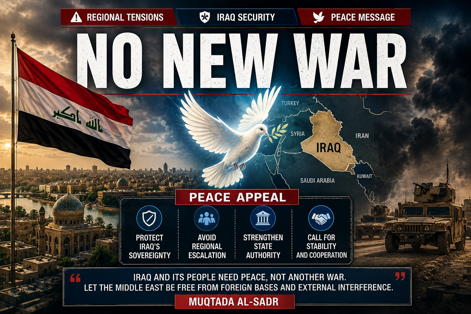 Muqtada al-Sadr calls for peace and urges Iraq to avoid a new war