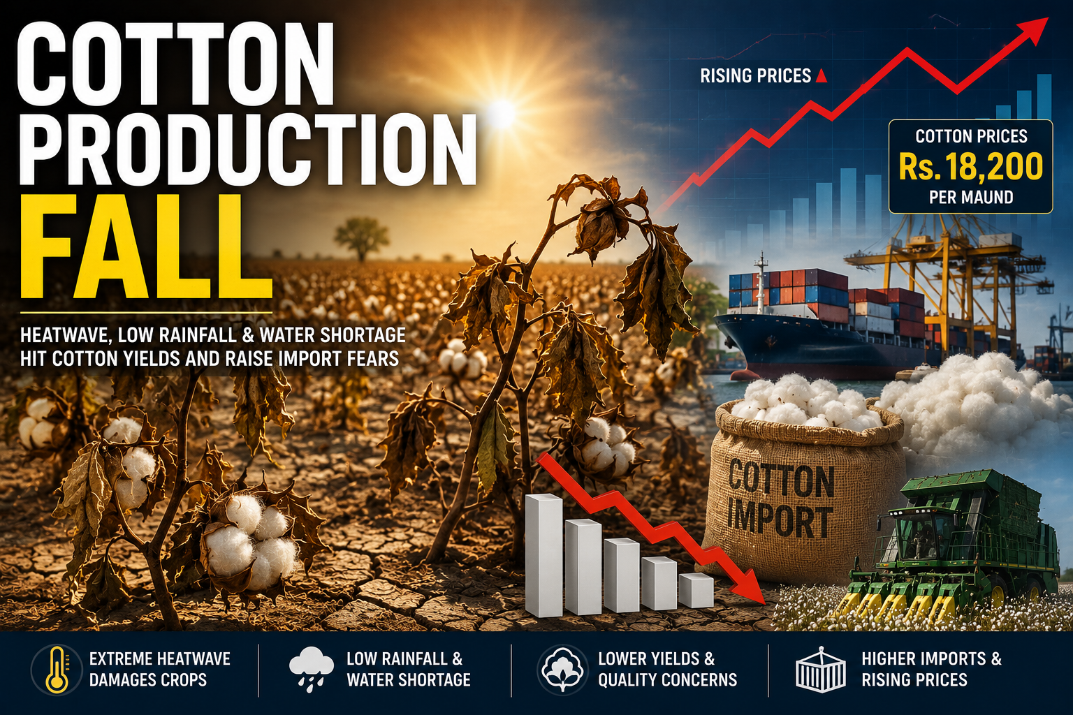 Pakistan Cotton Production Decline following heatwave conditions that affected cotton crops and raised concerns over higher imports and prices.