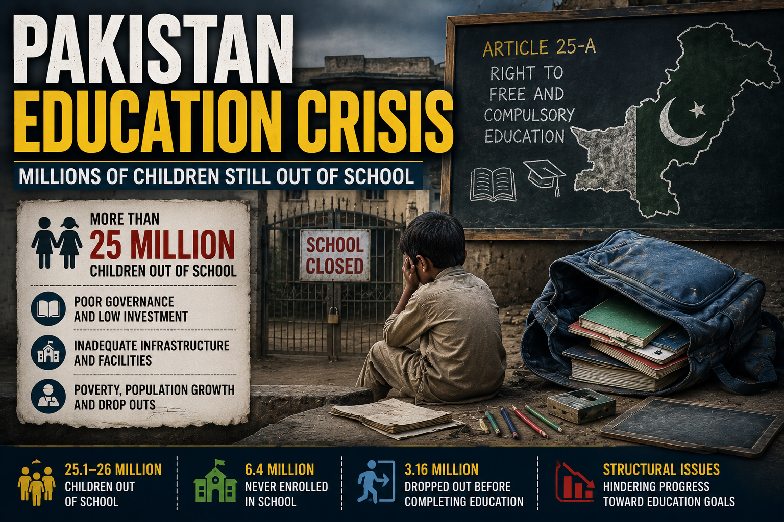 Pakistan Education Crisis highlighting millions of children remaining out of school due to governance and funding challenges.