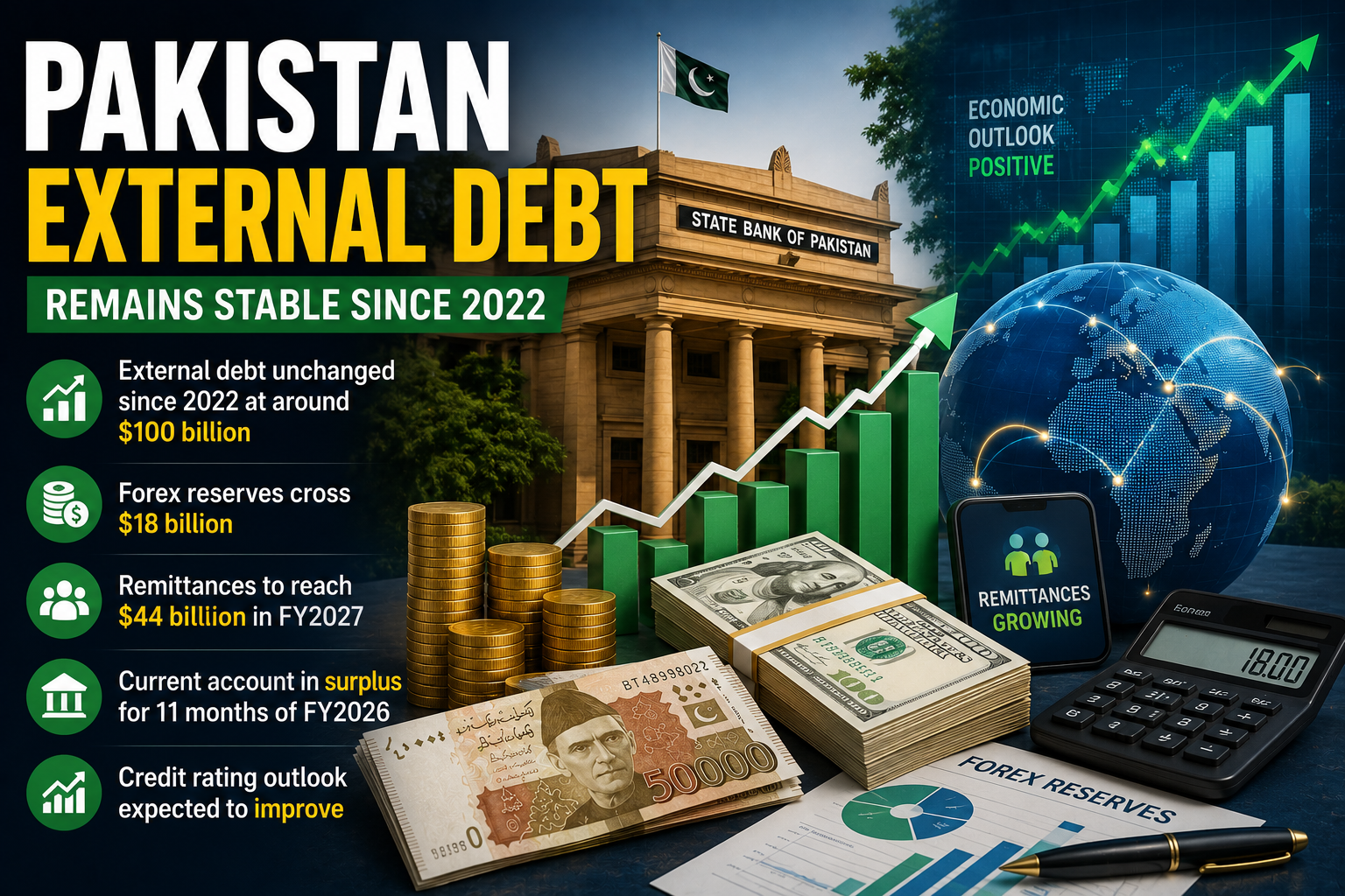 Pakistan External Debt Remains Stable as the State Bank reports stronger reserves, rising remittances, and a positive economic outlook.