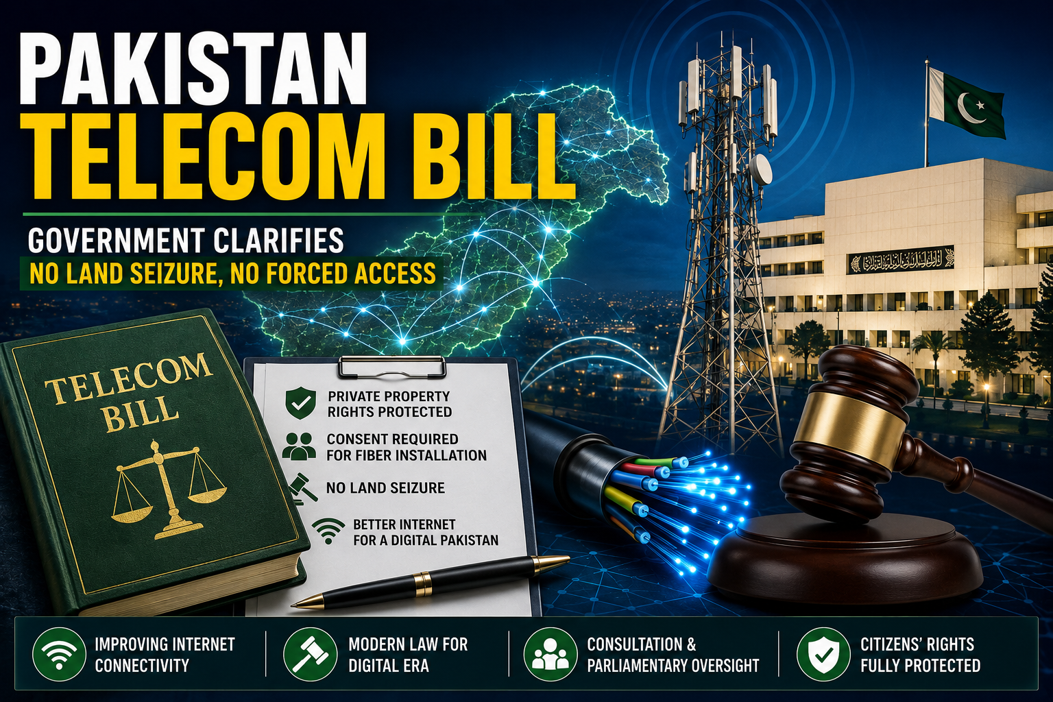 Pakistan Telecom Bill Clarification as the IT minister explains the proposed law and rejects land seizure and financial allegation claims.
