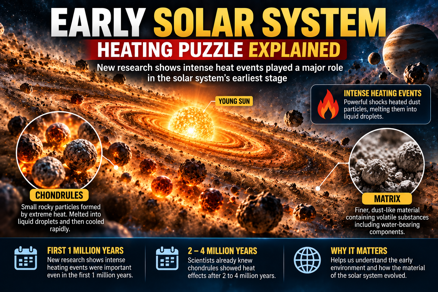 Early Solar System heating events and formation of small rocky particles in a protoplanetary disk