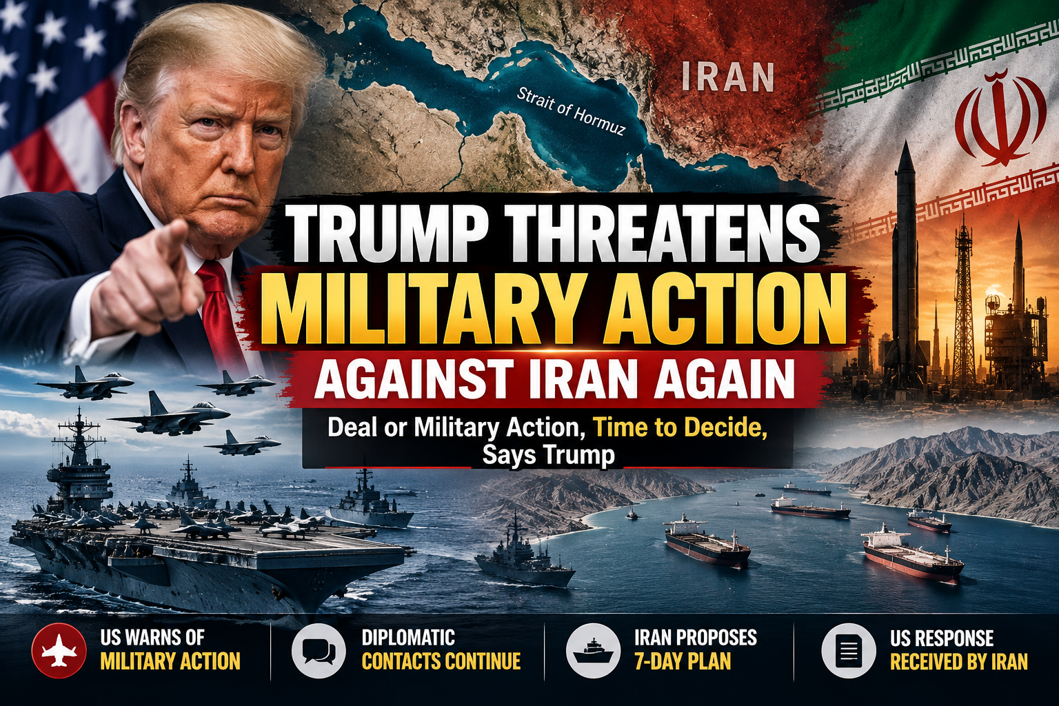 Trump Iran Threat as US weighs military action or a deal with Iran amid Strait of Hormuz tensions